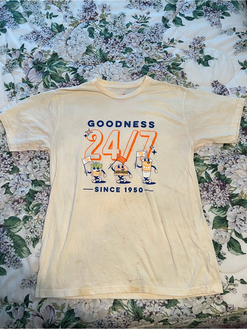 Whataburger Mens Goodness 24/7 Since 1950 75th Anniversary Graphic Tee Cream L